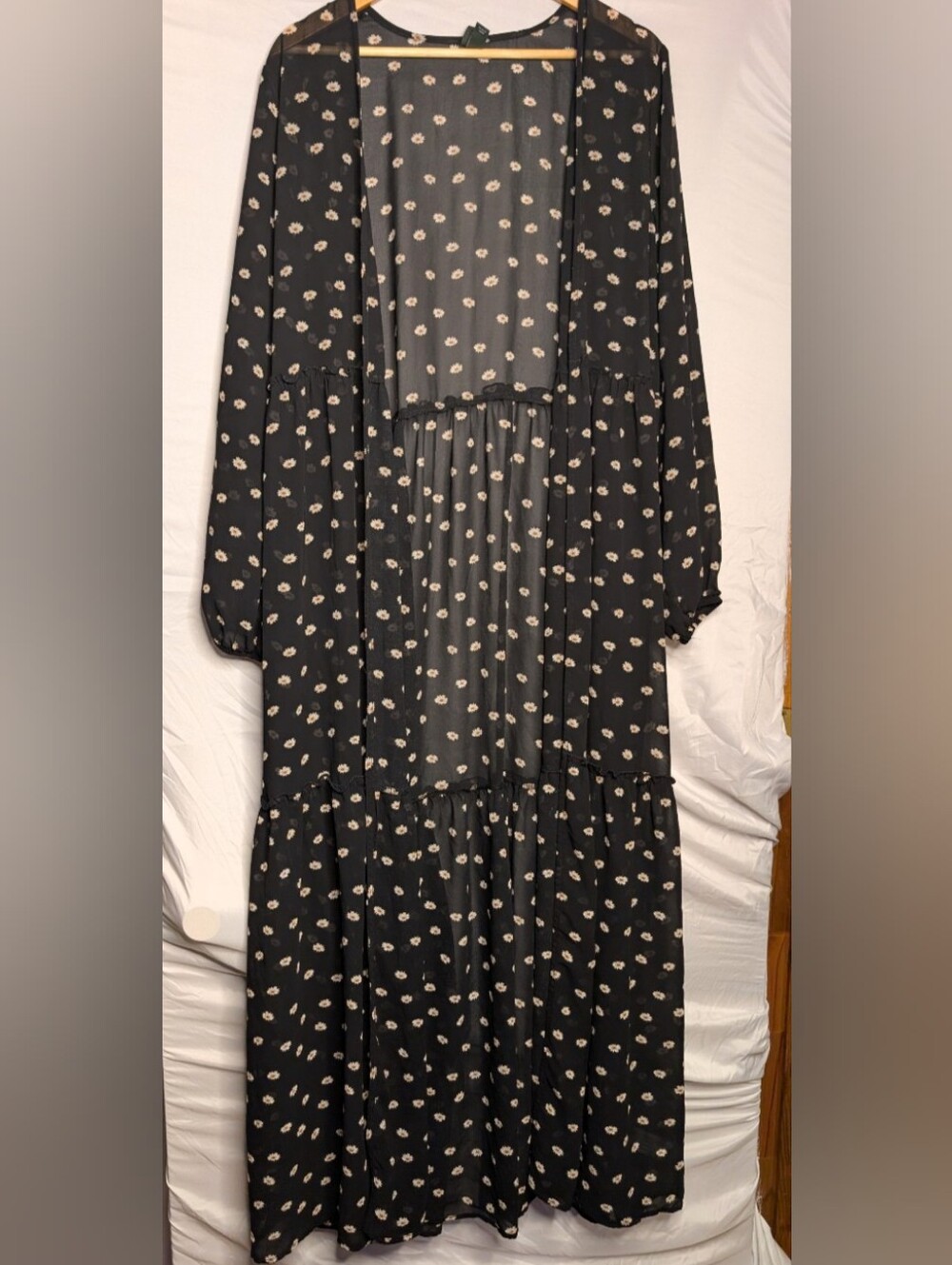 Black Floral Sheer Tiered Duster Kimono M/L